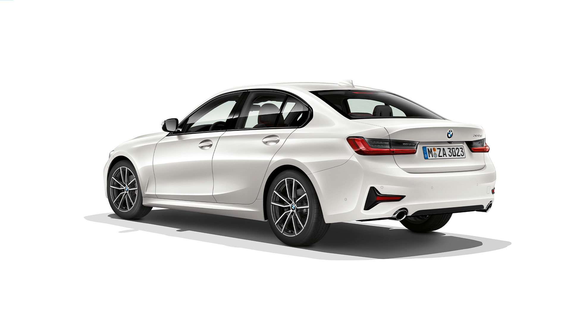 BMW Serie 3 Sedán, parte trasera del Modelo Sport Line. Toma trasera de tres cuartos del BMW Serie 3 Sedán con elementos del Modelo Sport Line.