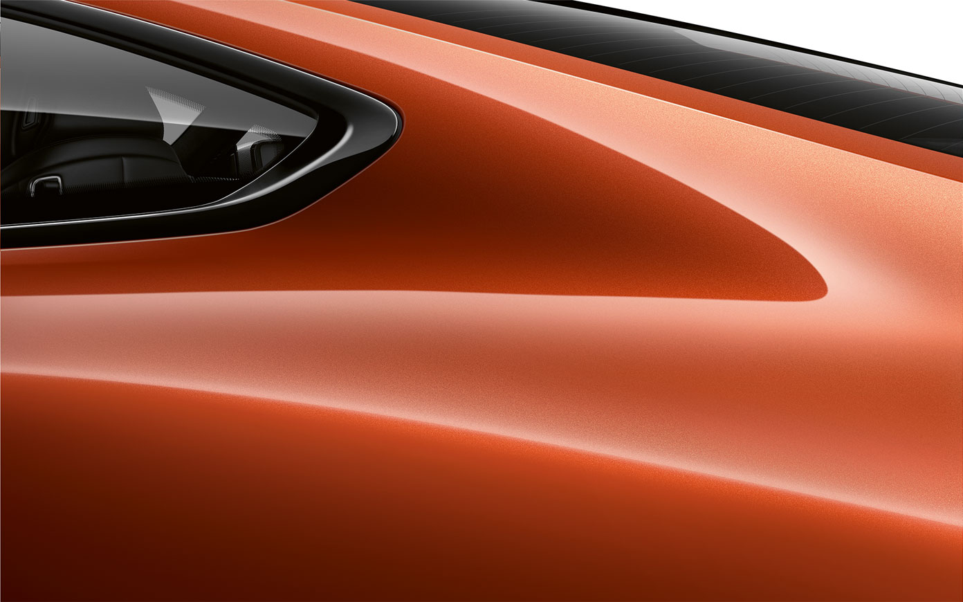 BMW Serie 8 Coupé, acercamiento a la columna C. Acercamiento de la columna C del BMW Serie 8 Coupé en Sunset Orange metálico.