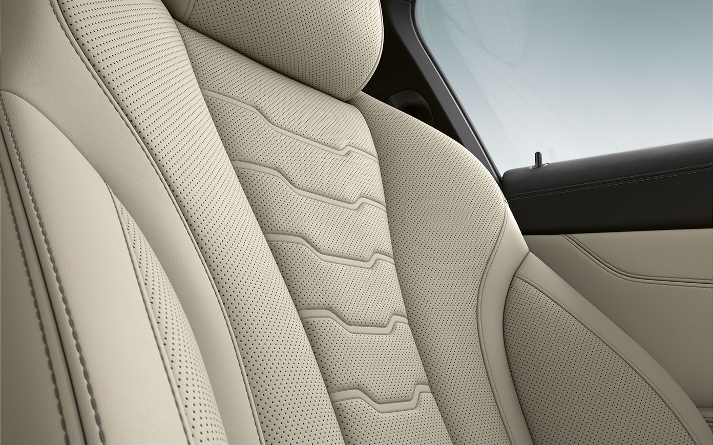 Tapicería del BMW Serie 8 Coupé. Acercamiento de tapicería y costuras del BMW Serie 8 Coupé.
