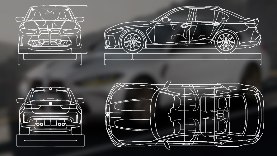 Diagrama de dimensiones BMW M3 CS G80 Diagrama de dimensiones BMW M3 CS G80