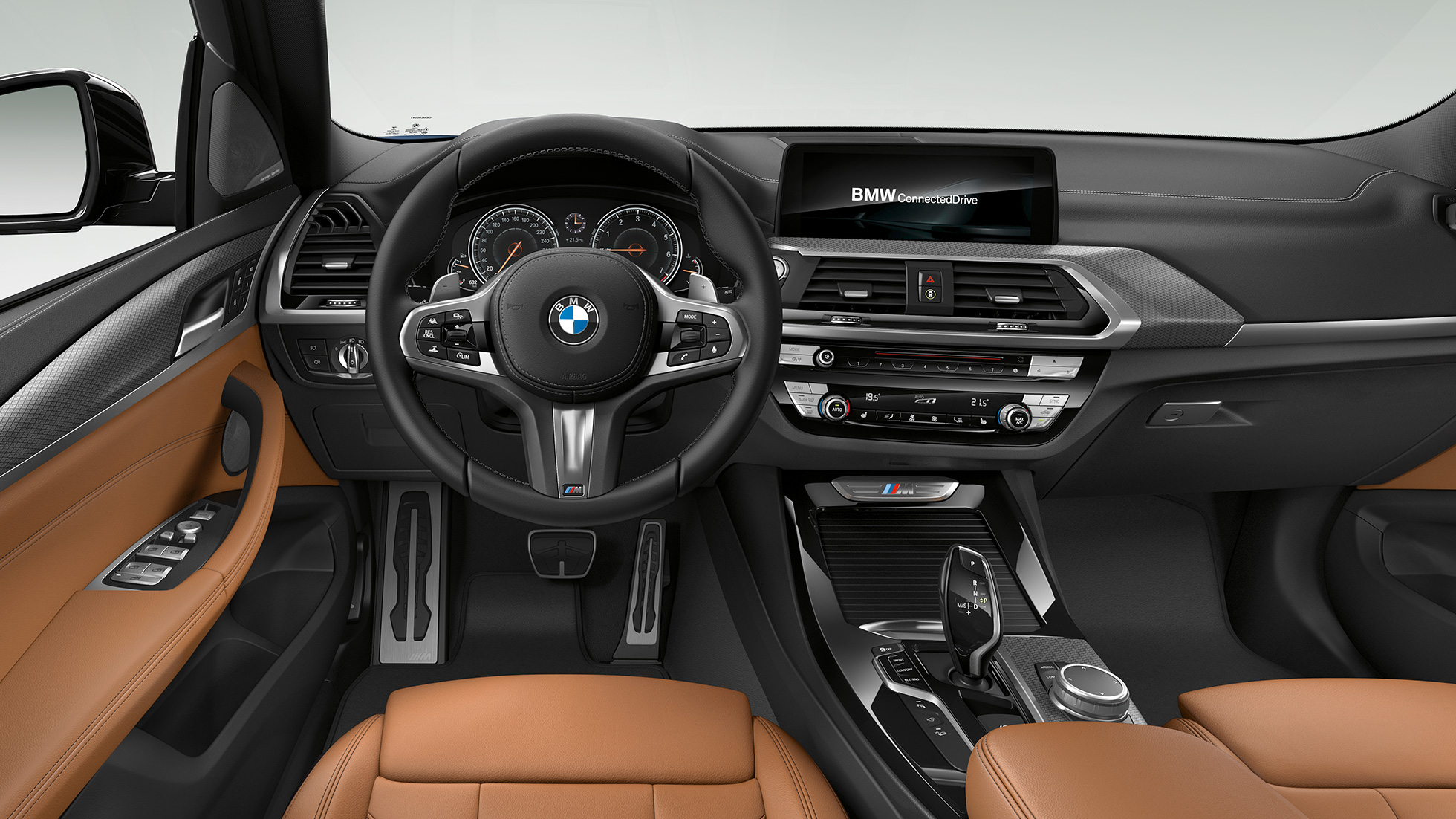 BMW X3 M40i, cabina. BMW X3 M40i, interior, cabina con volante de piel M y asientos M Sport.