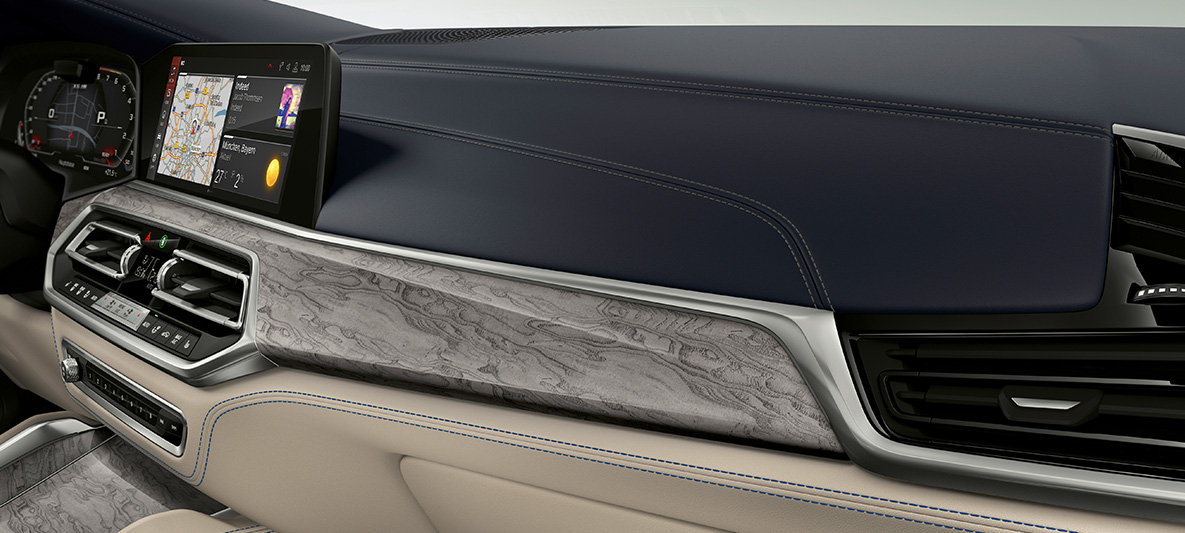 Interior del BMW X6 M Individual SUV 2020 Interior del BMW X6 M SUV 2020 Individual, franjas Ash Grain Silver Grey de alto brillo