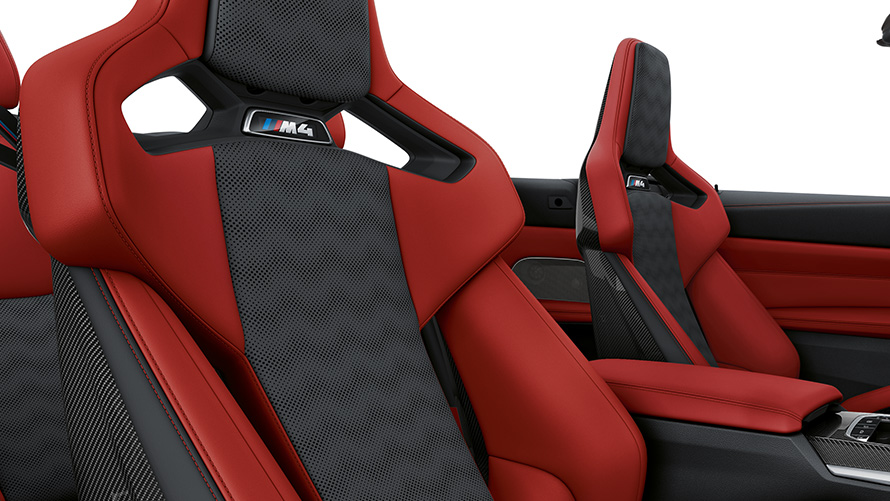 BMW M4 Cabrio G83 asientos M de fibra de carbono, Fiona Red/Black BMW M4 Cabrio G83 asientos M de fibra de carbono, Fiona Red/Black
